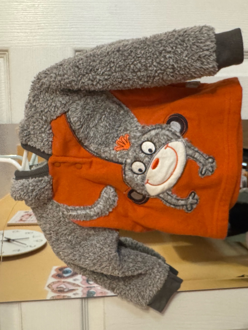 Kids Orange & Gray Monkey Sherpa Hoodie